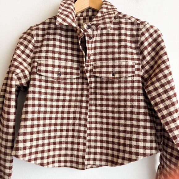 Sezane Check Print Long Sleeve Cropped Linen Blend Shirt 36/S - Picture 3 of 6
